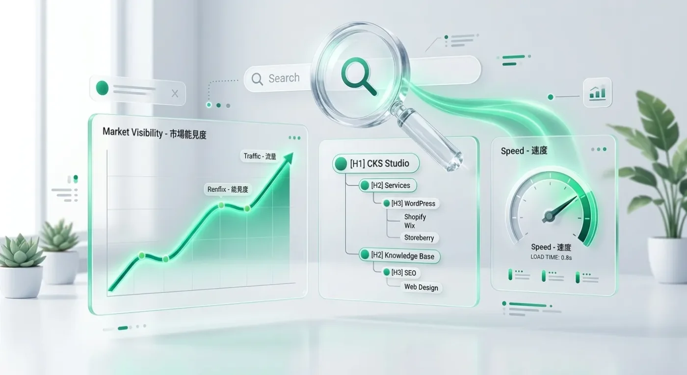 網店SEO優化與Google搜尋排名示意圖